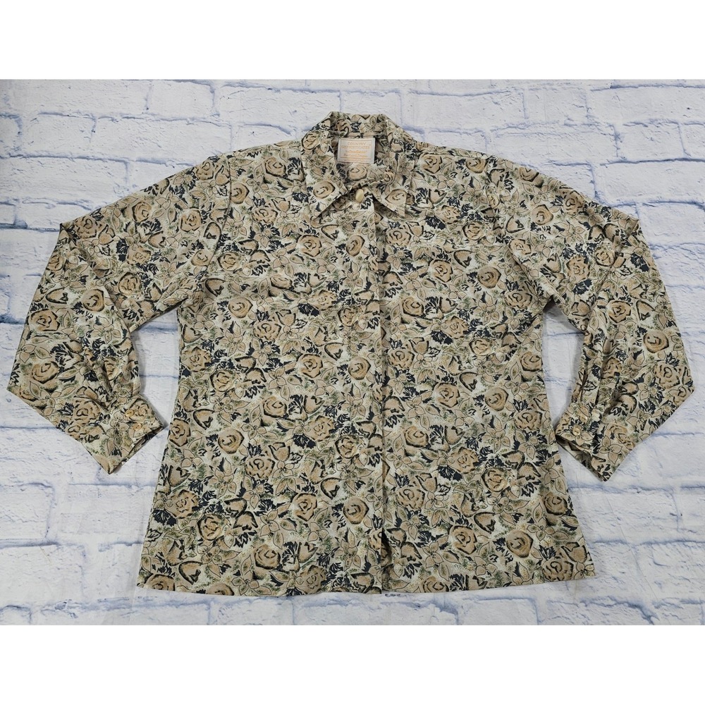 Country Sophisticates by Pendleton Blouse Womens 14 Tan Floral Vintage Button Up